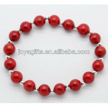 Moda Red Coral Round Beads com contas de prata pouco Pulseira